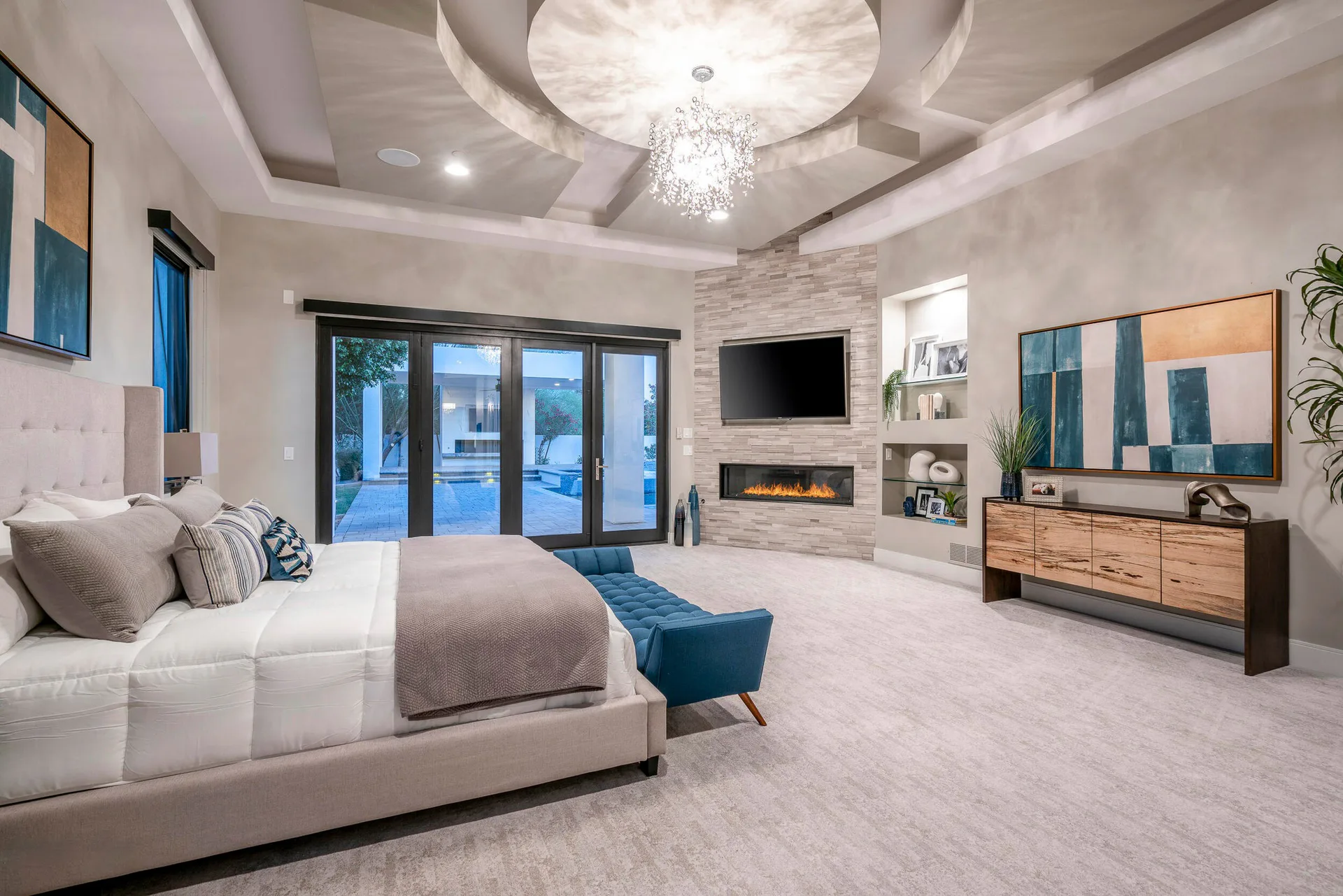 Layered neutral living room staged by Sutton Staging